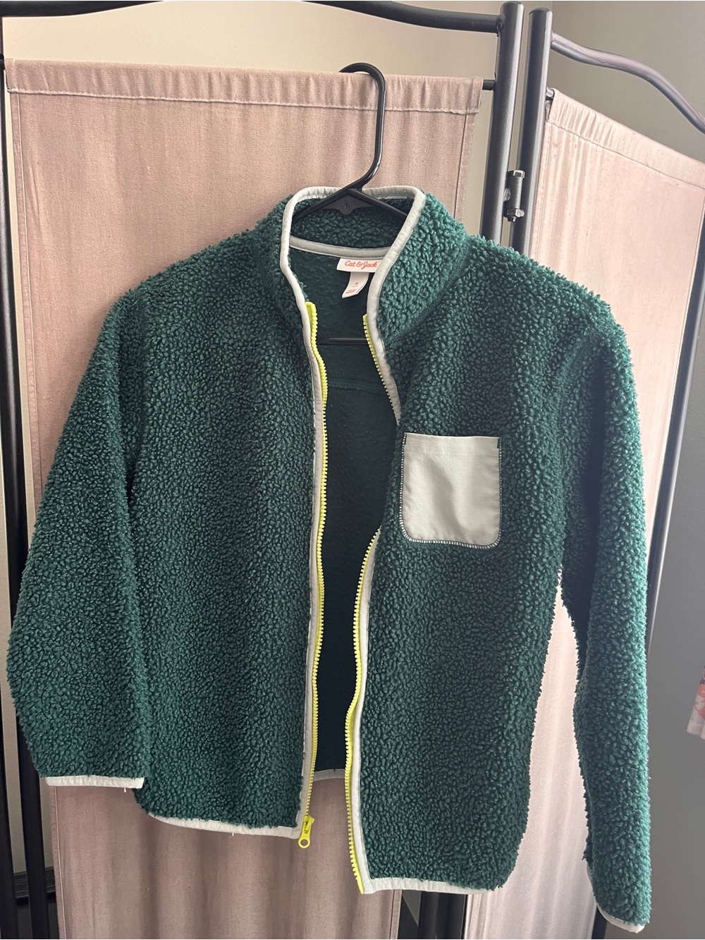 Cat & Jack Dark Green Sherpa Jacket with Yellow Zip